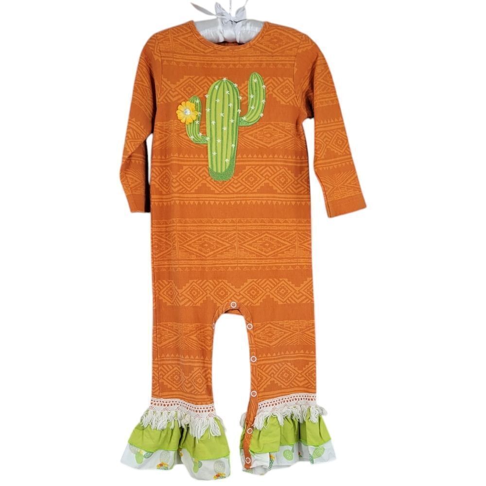 Ricrac & Ruffles Cactus Coture Ruffled Ankle Jumpsuit Romper Girls Size 24mo